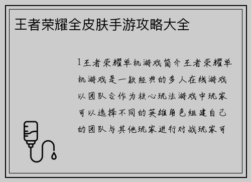 王者荣耀全皮肤手游攻略大全